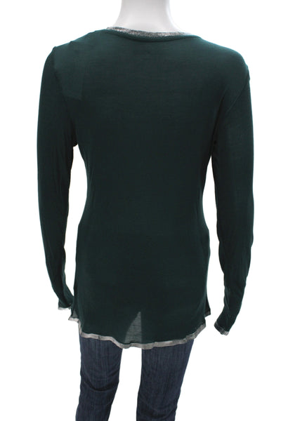 Zadig & Voltaire Women Green Modal Long Sleeve T-Shirt Basic Metallic Size L