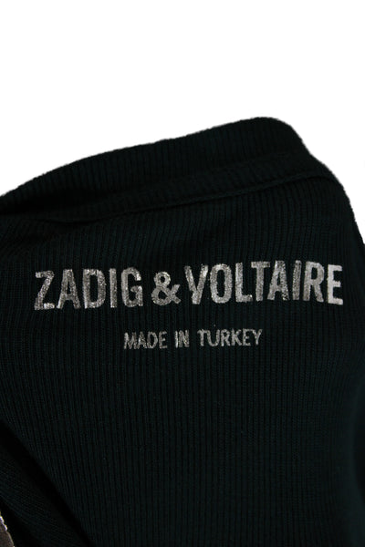 Zadig & Voltaire Women Green Modal Long Sleeve T-Shirt Basic Metallic Size L
