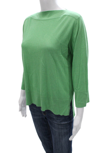 Kinross Cashmere Women Silk Pullover Sweater Boatneck 3/4 Sleeve Green Size XS