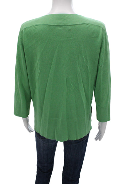 Kinross Cashmere Women Silk Pullover Sweater Boatneck 3/4 Sleeve Green Size XS