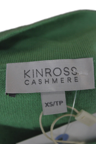 Kinross Cashmere Women Silk Pullover Sweater Boatneck 3/4 Sleeve Green Size XS