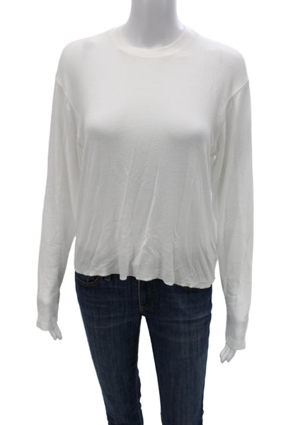 ATM Women Basic Micromodal Long Sleeve Crew Neck White T-Shirt Size S