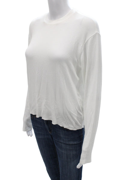 ATM Women Basic Micromodal Long Sleeve Crew Neck White T-Shirt Size S