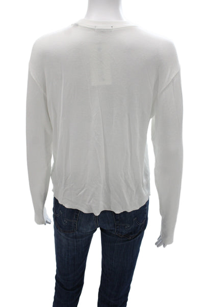 ATM Women Basic Micromodal Long Sleeve Crew Neck White T-Shirt Size S