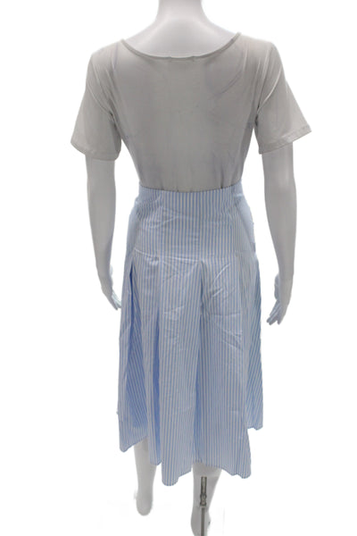 Gucci Women Pleated Floral Blue Cotton Midi Skirt Size 40