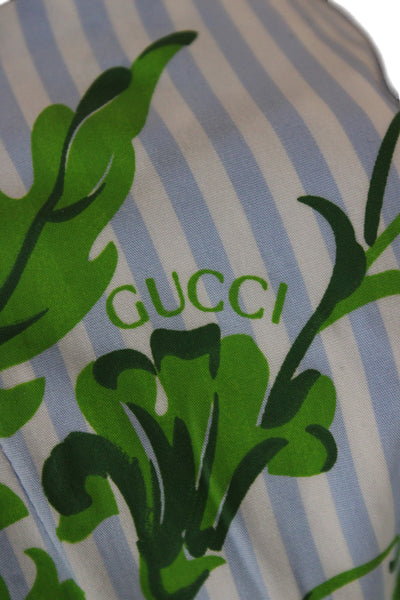 Gucci Women Pleated Floral Blue Cotton Midi Skirt Size 40