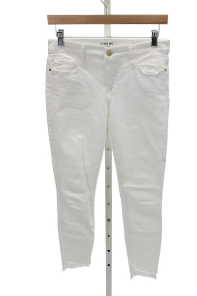 Frame Womens Skinny Jeans White High Rise Cotton Blend 28 Inseam Size 27
