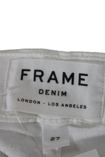 Frame Womens Skinny Jeans White High Rise Cotton Blend 28 Inseam Size 27