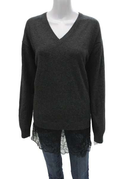 Zara Womens Pullover Sweater Gray V Neck Long Sleeve Cotton Size M