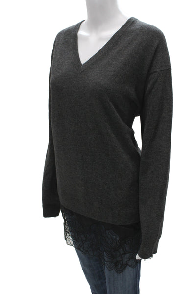 Zara Womens Pullover Sweater Gray V Neck Long Sleeve Cotton Size M