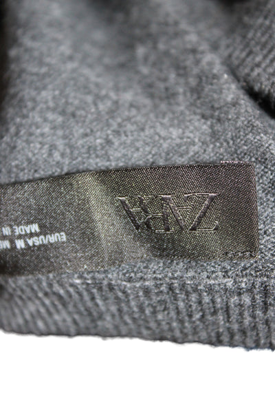 Zara Womens Pullover Sweater Gray V Neck Long Sleeve Cotton Size M