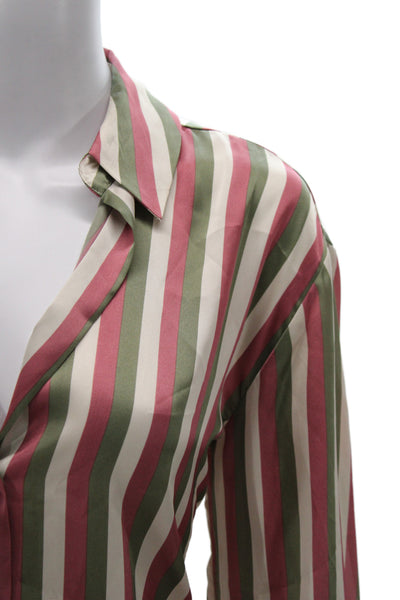 Zara Women Satin Striped Collared Button-Up Long Sleeve Basic Multicolor Size S