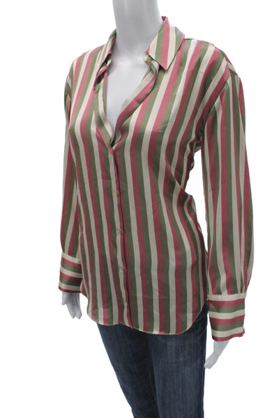 Zara Women Satin Striped Collared Button-Up Long Sleeve Basic Multicolor Size S