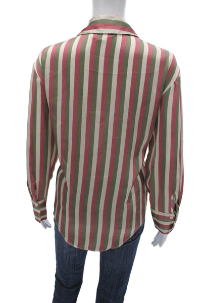 Zara Women Satin Striped Collared Button-Up Long Sleeve Basic Multicolor Size S