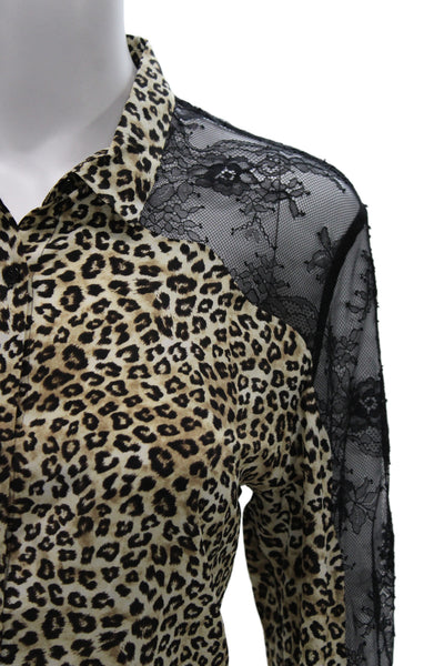 The Kooples Women Silk Leopard Button-Up Long Sleeve Top Multi Size S