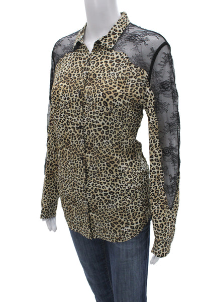 The Kooples Women Silk Leopard Button-Up Long Sleeve Top Multi Size S