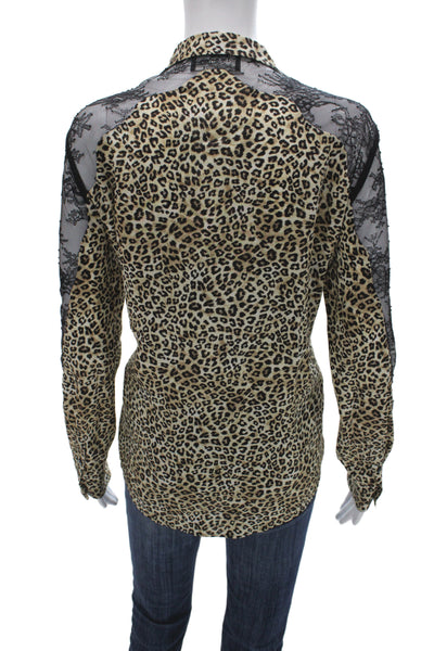 The Kooples Women Silk Leopard Button-Up Long Sleeve Top Multi Size S