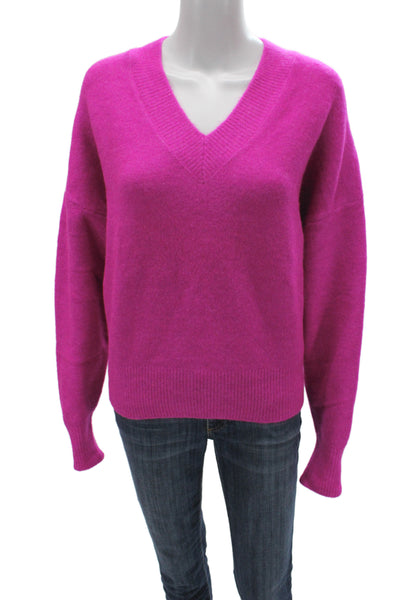 Zara Womens Pink V-Neck Acrylic Pullover Sweater Long Sleeve Size S