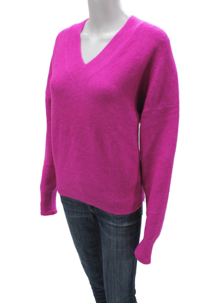 Zara Womens Pink V-Neck Acrylic Pullover Sweater Long Sleeve Size S
