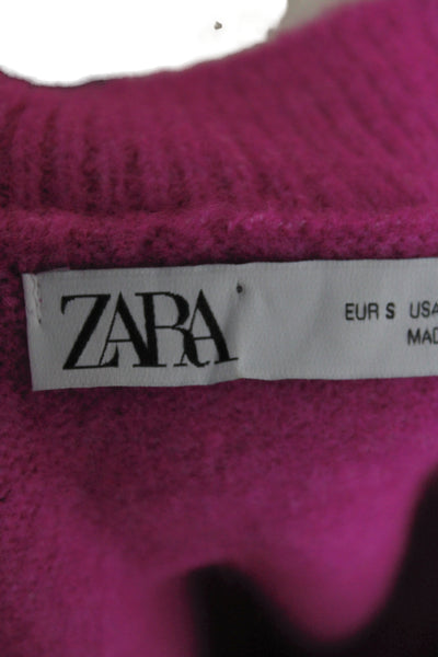 Zara Womens Pink V-Neck Acrylic Pullover Sweater Long Sleeve Size S