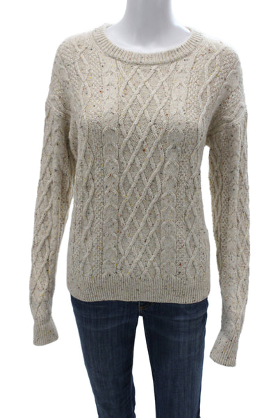 J Crew Womens Cotton Crew Neck Pullover Sweater Beige Long Sleeve Size M