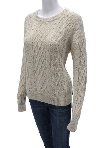 J Crew Womens Cotton Crew Neck Pullover Sweater Beige Long Sleeve Size M