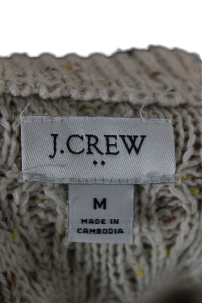 J Crew Womens Cotton Crew Neck Pullover Sweater Beige Long Sleeve Size M