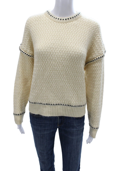 Zara Women Pullover Sweater Ivory Crew Neck Long Sleeve Acrylic Bohemian Size S