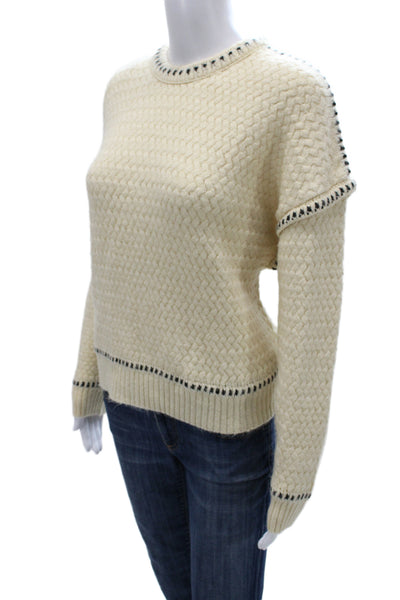 Zara Women Pullover Sweater Ivory Crew Neck Long Sleeve Acrylic Bohemian Size S