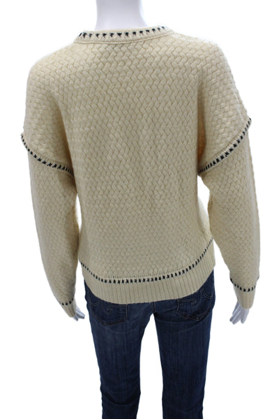 Zara Women Pullover Sweater Ivory Crew Neck Long Sleeve Acrylic Bohemian Size S