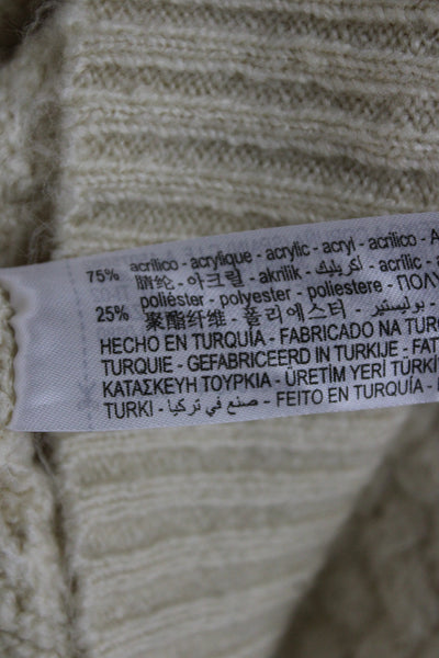 Zara Women Pullover Sweater Ivory Crew Neck Long Sleeve Acrylic Bohemian Size S