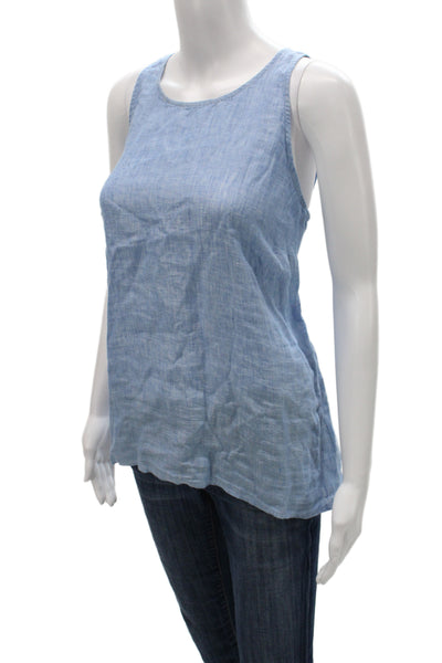Soft Joie Womens Basic Linen Blue Sleeveless Round Neck Button Tank Size L