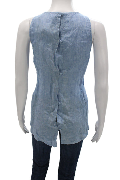Soft Joie Womens Basic Linen Blue Sleeveless Round Neck Button Tank Size L