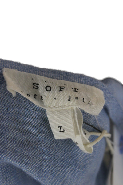 Soft Joie Womens Basic Linen Blue Sleeveless Round Neck Button Tank Size L