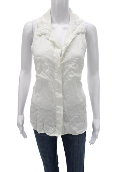Bella Dahl Womens Basic Sleeveless Collared Lyocell Button-Up White Size L
