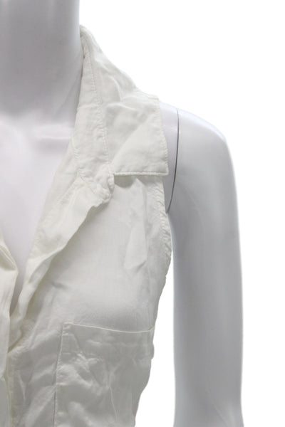 Bella Dahl Womens Basic Sleeveless Collared Lyocell Button-Up White Size L