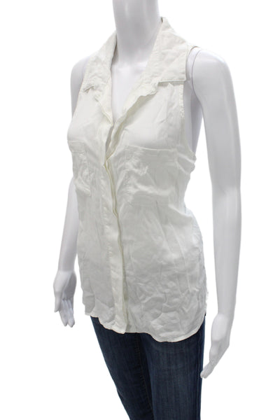 Bella Dahl Womens Basic Sleeveless Collared Lyocell Button-Up White Size L
