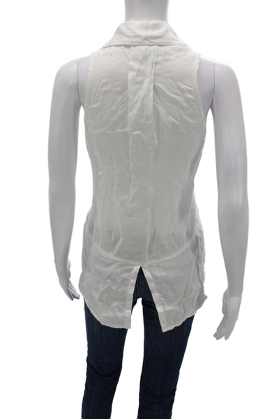 Bella Dahl Womens Basic Sleeveless Collared Lyocell Button-Up White Size L