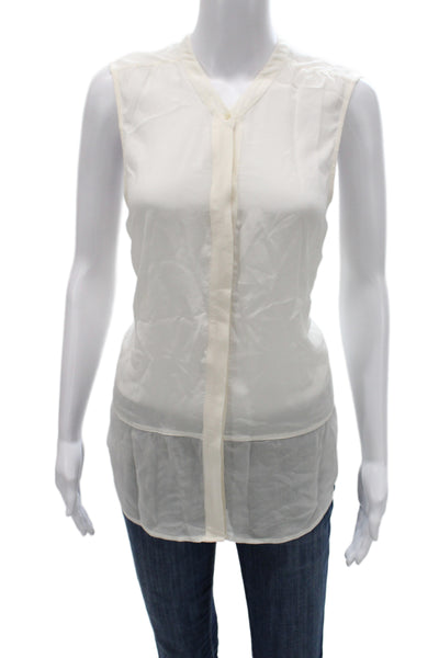 Joie Women Basic Silk Sleeveless V-Neck Button Ivory Blouse Size M