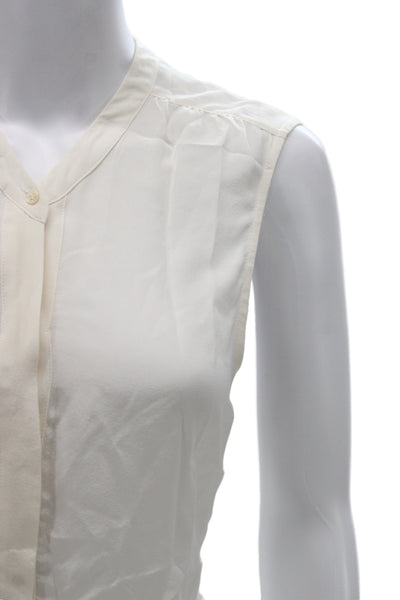Joie Women Basic Silk Sleeveless V-Neck Button Ivory Blouse Size M