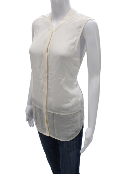 Joie Women Basic Silk Sleeveless V-Neck Button Ivory Blouse Size M