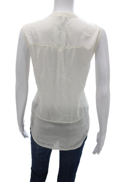Joie Women Basic Silk Sleeveless V-Neck Button Ivory Blouse Size M