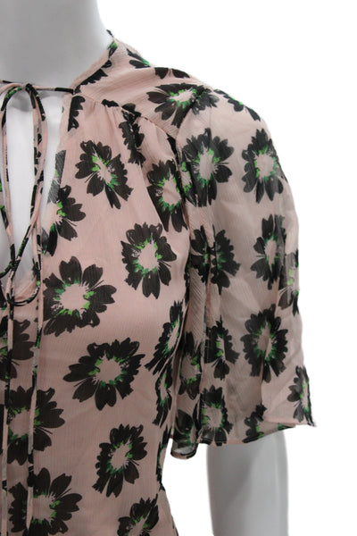 Ted Baker London Women Pink Floral Short Sleeve Round Neck Blouse Size 0