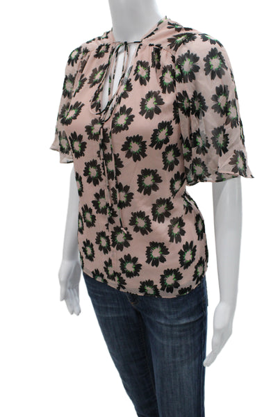 Ted Baker London Women Pink Floral Short Sleeve Round Neck Blouse Size 0