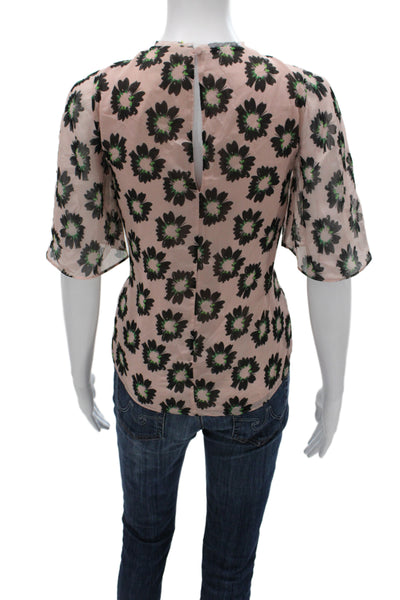 Ted Baker London Women Pink Floral Short Sleeve Round Neck Blouse Size 0