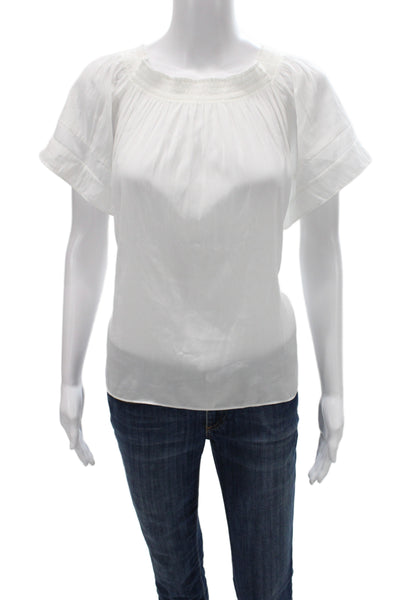 Ramy Brook Women Basic White Short Sleeve Round Neck Polyester Blouse Size M
