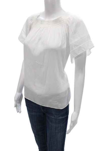 Ramy Brook Women Basic White Short Sleeve Round Neck Polyester Blouse Size M