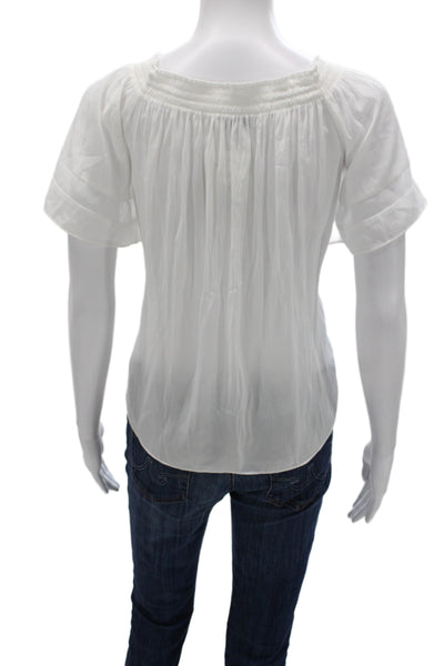 Ramy Brook Women Basic White Short Sleeve Round Neck Polyester Blouse Size M
