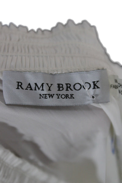 Ramy Brook Women Basic White Short Sleeve Round Neck Polyester Blouse Size M