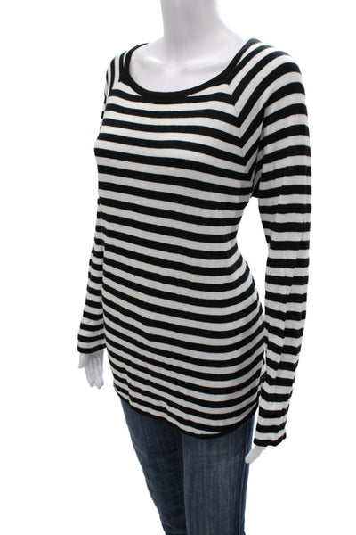 Michael Michael Kors Women Striped Black Scoop Neck Long Sleeve T-Shirt Size M